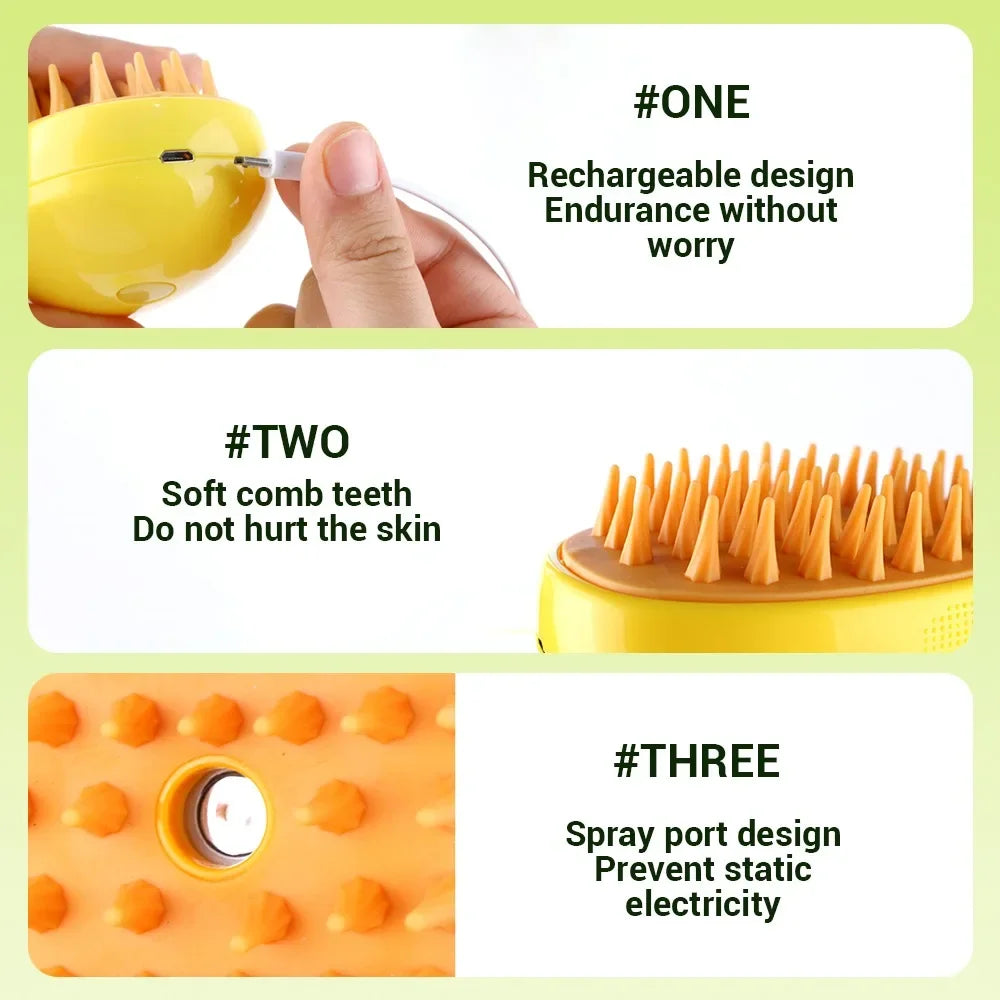 3-in-1 Pet Grooming Steam Brush